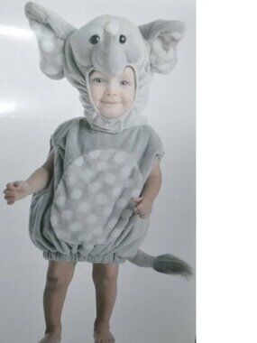 Elephant Halloween Costume Gray Plush Vest, Tail, Hood 12/18 mths Unisex Toddler